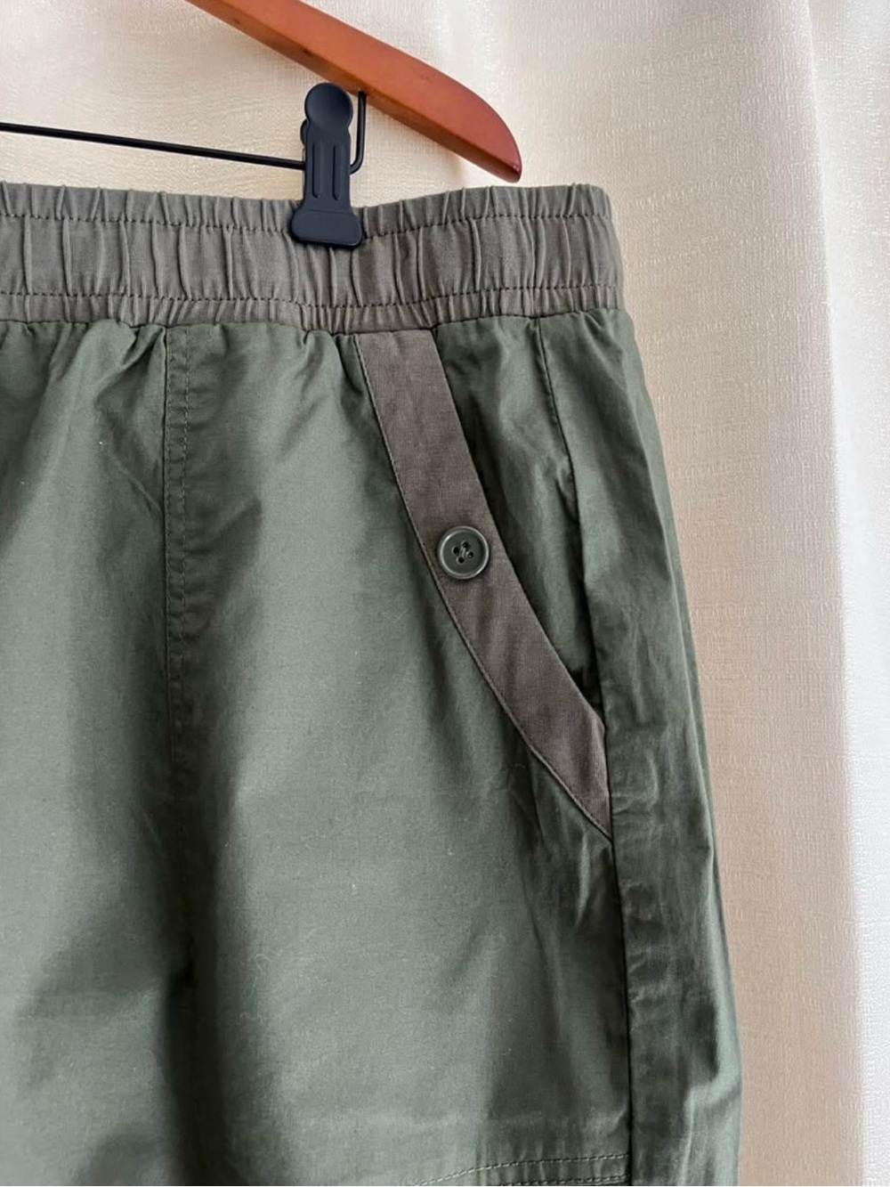 Women's Lane Bryant Olive Drawstring Bermuda Shorts with Button-Trim Pockets - Picture 4 of 7